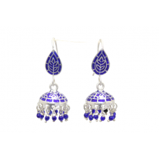 Earrings Jhumki Dangle Sterling Silver 925 Blue Beads Handmade Traditional C176